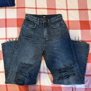 Lee black distressed high waisted wide leg ripped jeans